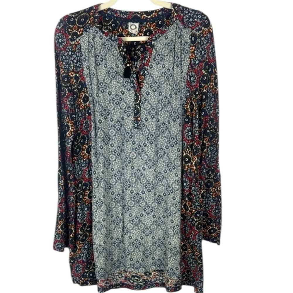Anthropologie Akemi + Kin Multicolor Boho Long Sleeve Tunic Dress Size Small